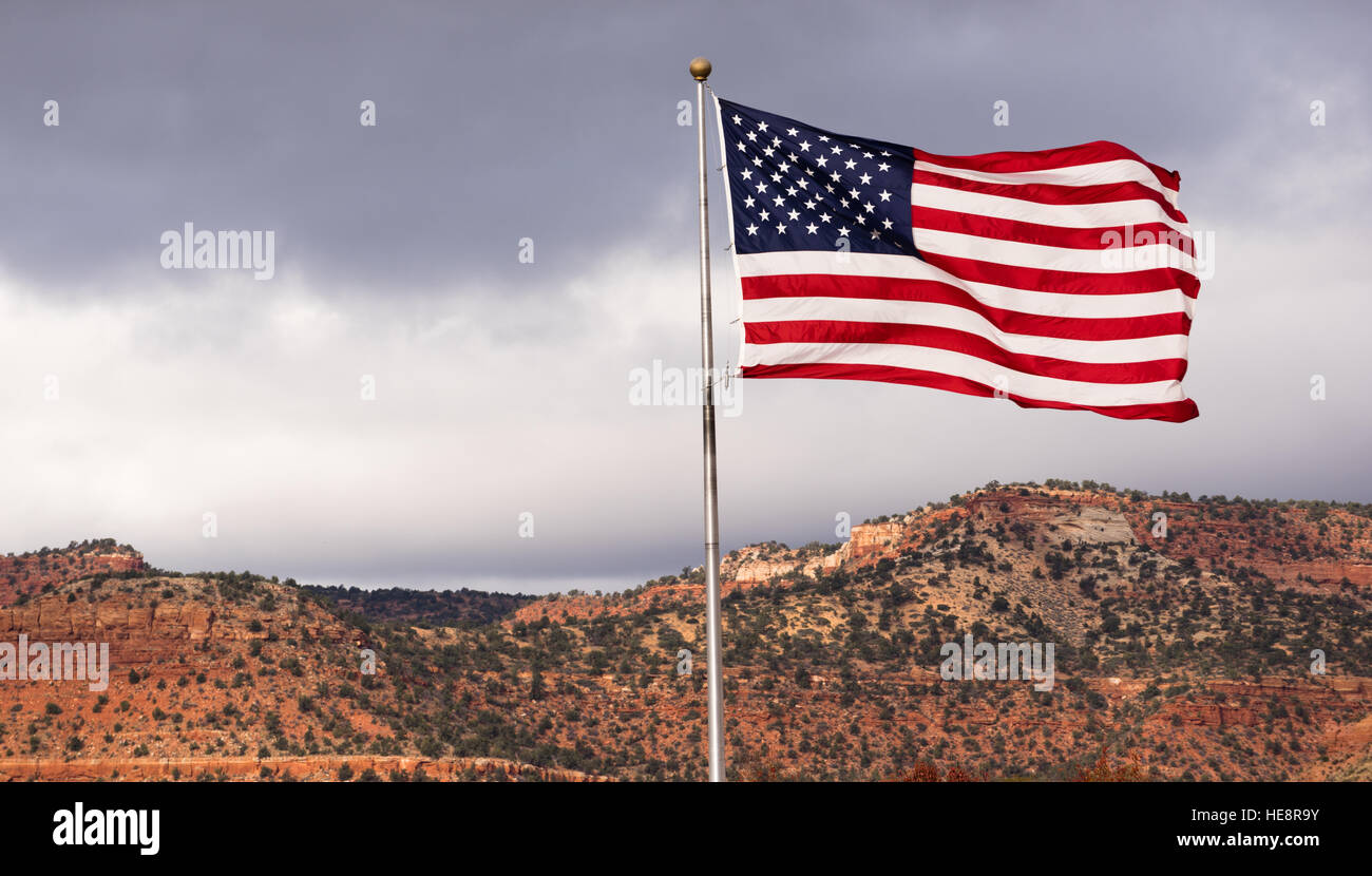 The sun gets low in the southwest makes this flag glow on the way down Stock Photo