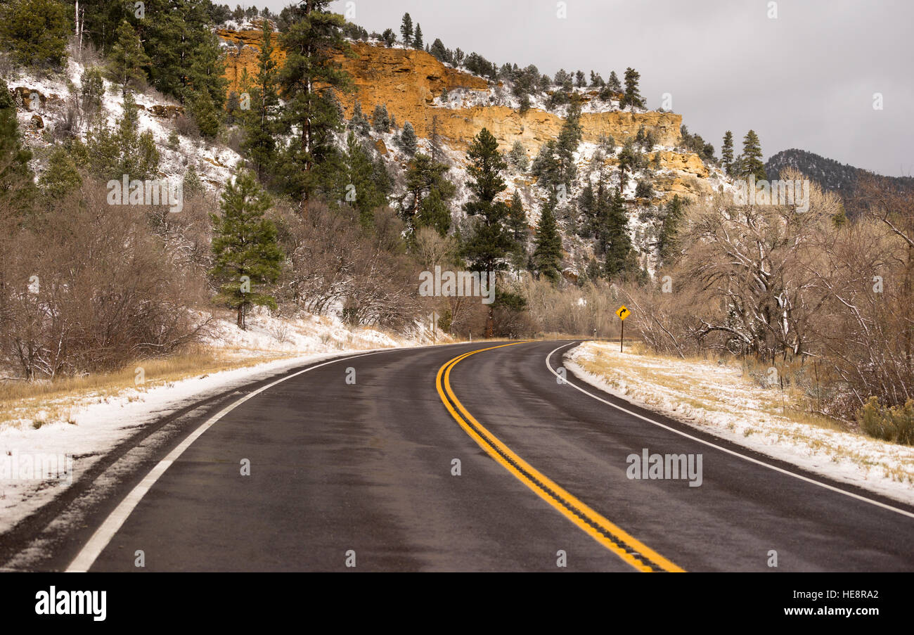 Icy Roadway Utah Territory Highway 89 Winter Travel Stock Photo - Alamy