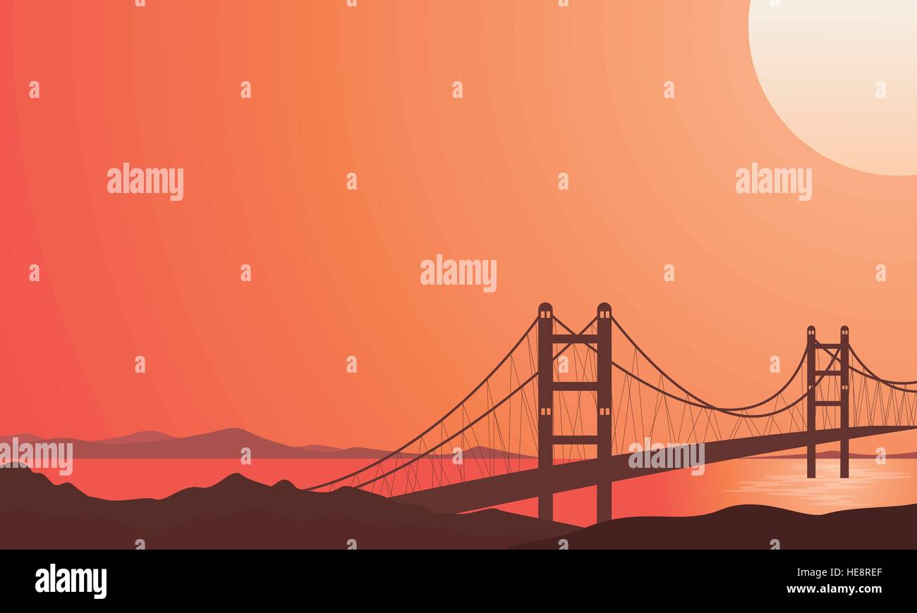 Illustration of bridge on river beautiful landscape Stock Vector Image ...