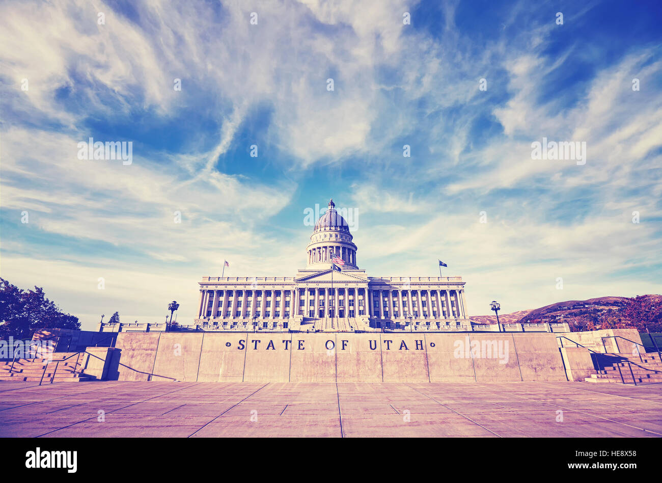 Vintage stylized photo of Utah State Capitol building in Salt Lake City, USA. Stock Photo