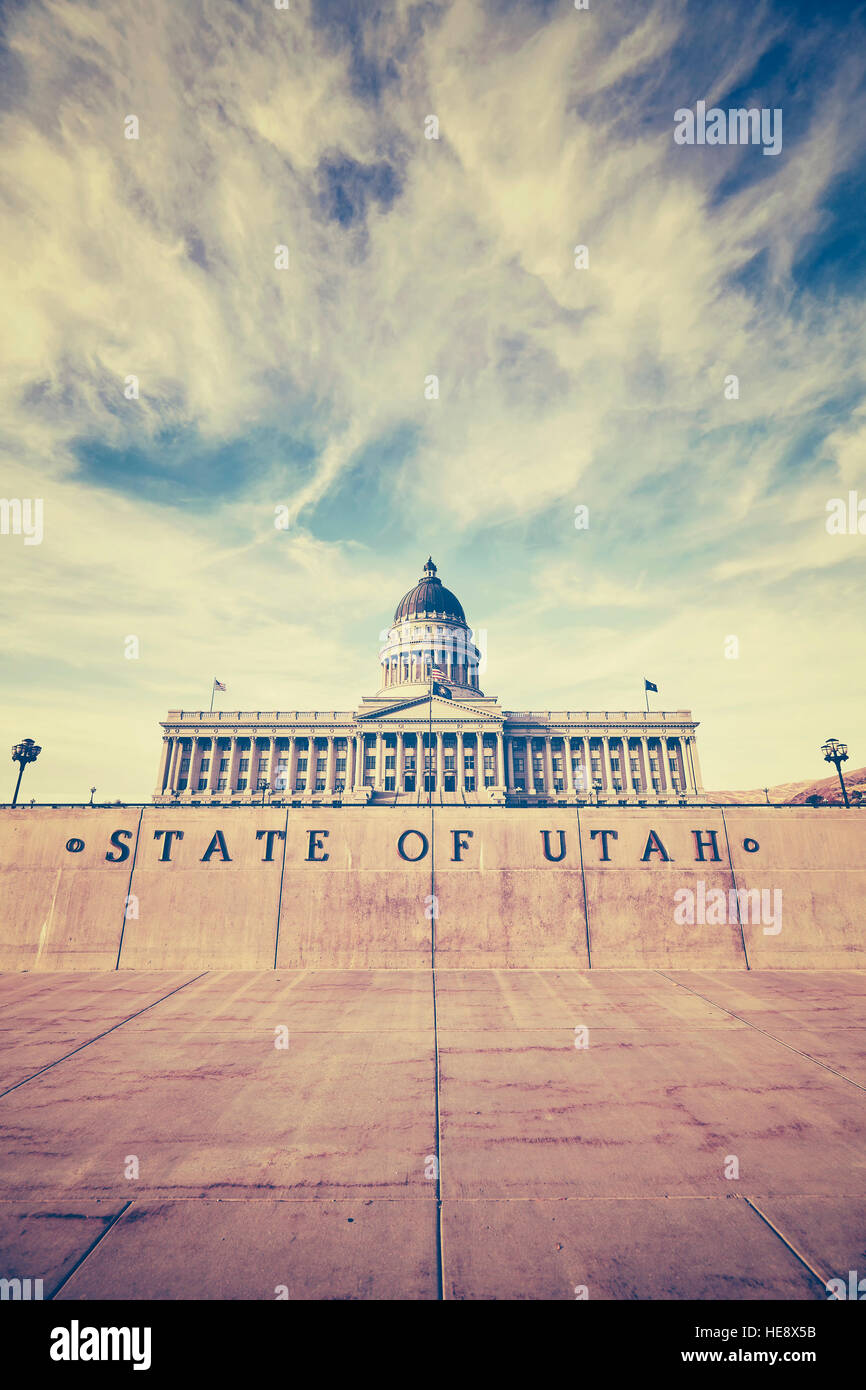 Vintage stylized Utah State Capitol building in Salt Lake City, USA. Stock Photo