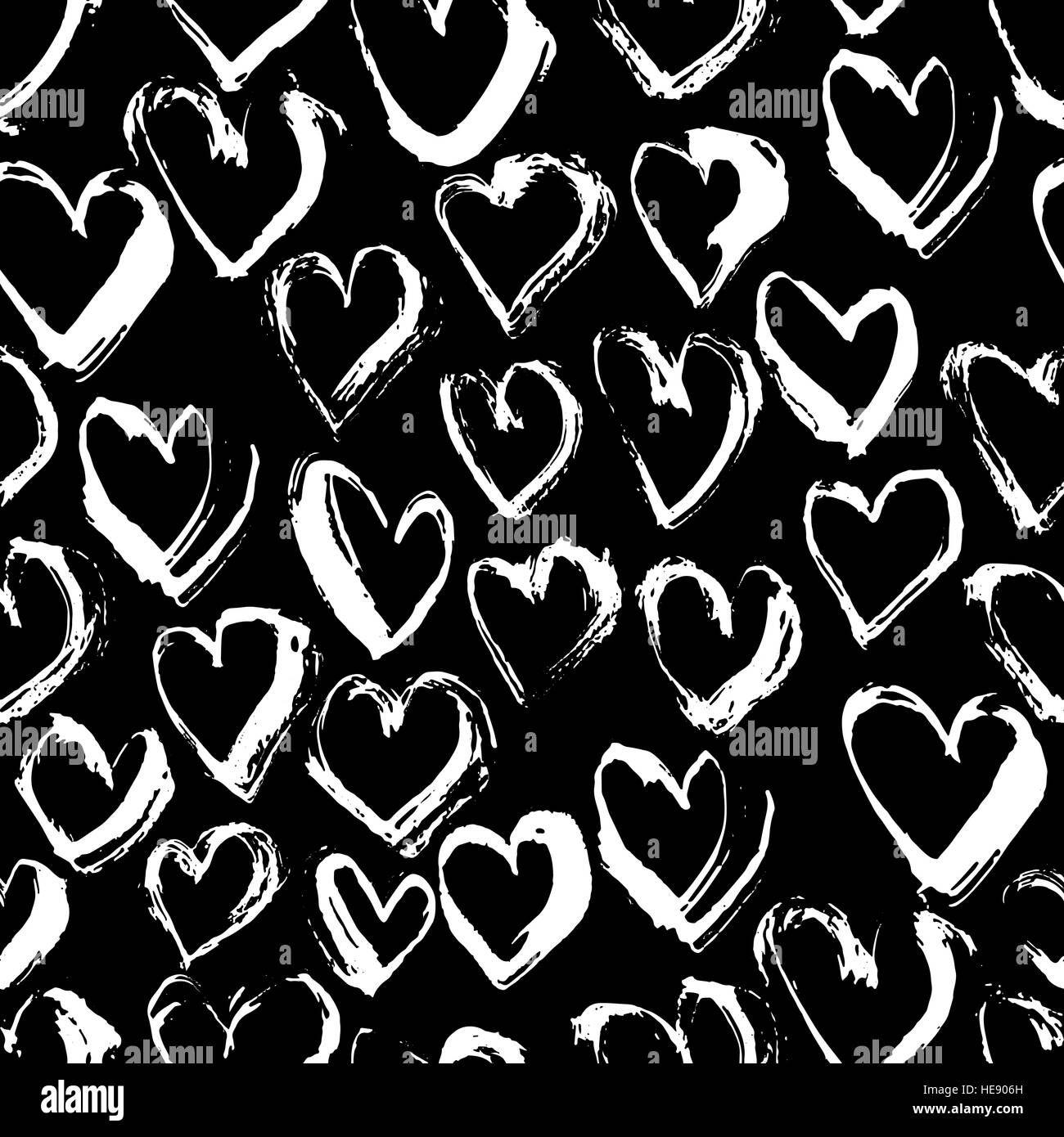 Abstract seamless heart pattern. Ink illustration. Black and white ...