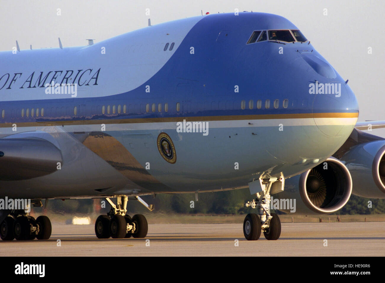 Air Force One arrives at Andrews AFB, Maryland, with the President onboard. The President was in Florida when the terrorists attack the Pentagon. Stock Photo