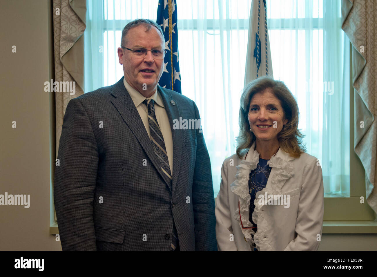 Deputy Secretary of Defense Bob Work meets with Caroline Kennedy the U.S. Ambassador to Japan at the Pentagon in Washington D.C., Jul. 23, 2014.  Master Sgt. Adrian Cadiz)(Released) Stock Photo