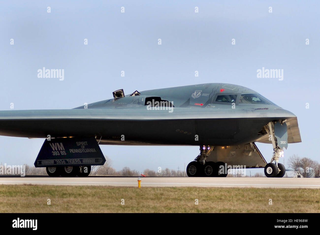 A B-2 Spirit returns to Whiteman Air Force Base, Mo., March 20, 2011, after a mission. Senior Airman Kenny Holston) Stock Photo