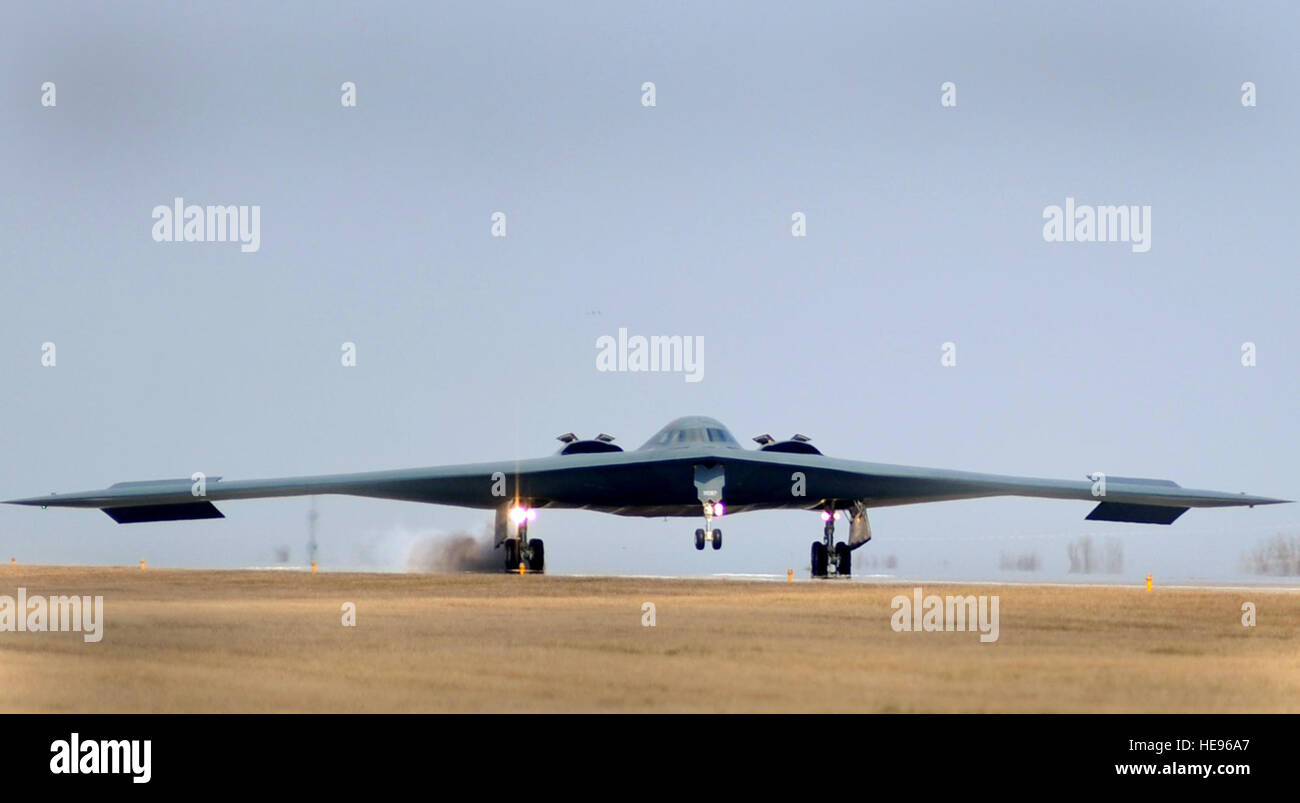 WHITEMAN AIR FORCE BASE A B-2 Stealth bomber returns from a mission March 20, 2011.  Senior Airman Kenny Holston)(Released) Stock Photo