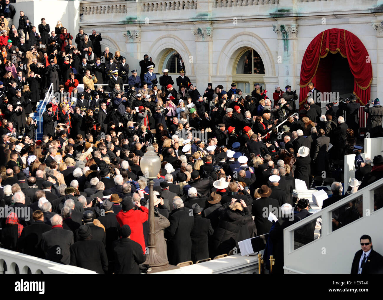 President-elect Barack Obama arrives on the U.S. Capitol steps prior to taking the oath of office in Washington, D.C., Jan. 20, 2009.  More than 5,000 men and women in uniform are providing military ceremonial support to the presidential inauguration, a tradition dating back to George Washington's 1789 inauguration.   Master Sgt. Cecilio Ricardo, U.S. Air Force Stock Photo