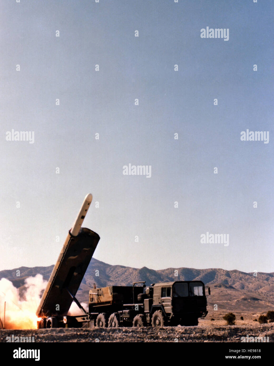 A Ground-Launched Cruise Missile (GLCM) begins to emerge from a ...