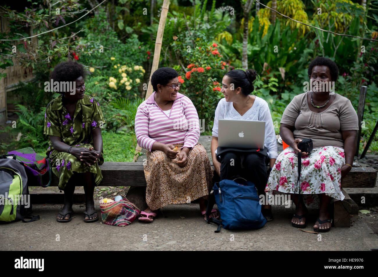 ARAWA, Autonomous Region of Bougainville, Papua New Guinea (July 2, 2015) (Second from right) Abhilasha Sharma, a gender specialist with Counterpart International, talks with Bougainville community leaders during a family violence prevention workshop at the Tuniva Learning Center as part of Pacific Partnership 2015. Leaders from Bougainville and the hospital ship USNS Mercy (T-AH 19) conducted the workshop as part of the National Action Plan on Women, Peace and Security. Mercy is currently in Papua New Guinea for its second mission port of PP15. Pacific Partnership is in its 10th iteration and Stock Photo