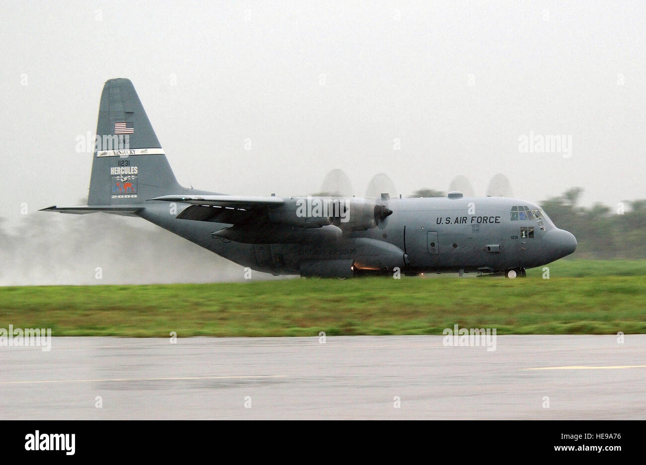 A Kentucky ANG C-130 Hercules carrying a USMC FAST team from NAS Rota ...