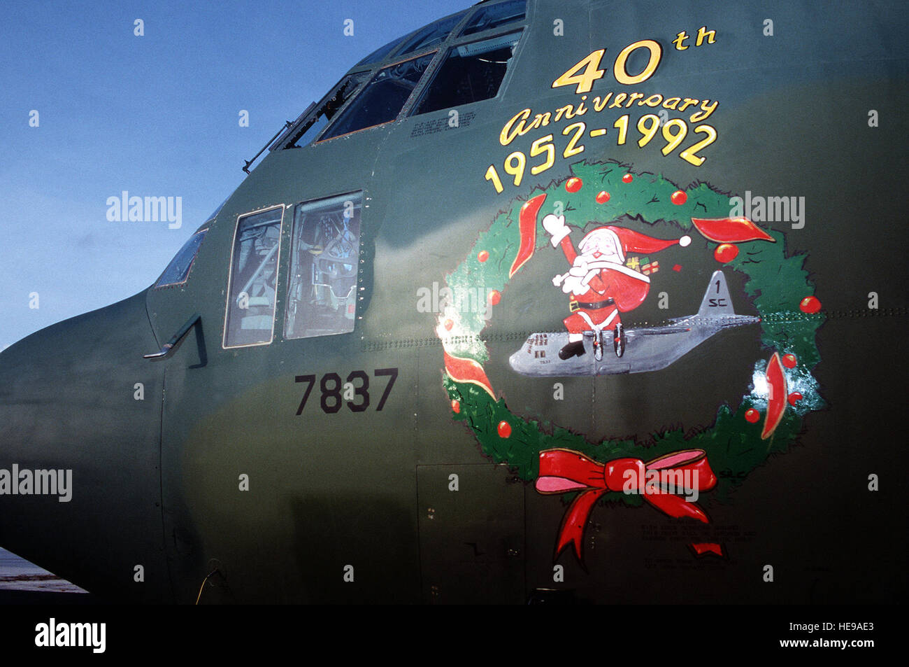 Santa nose art painted on a C-130 Hercules aircraft of the 374th ...