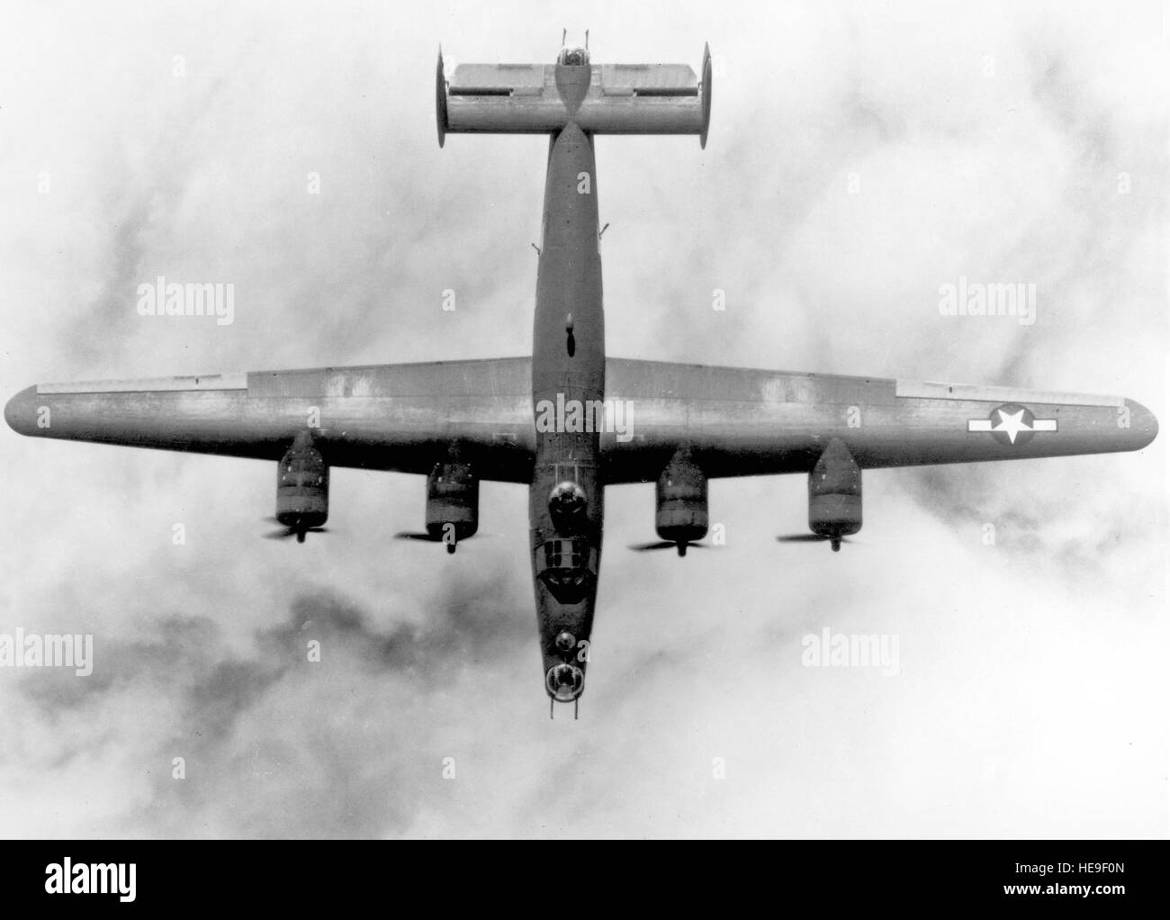 The Consolidated B-24 Liberator was employed in operations in every combat theater during World War II. Because of its great range, it was particularly suited for long over-water missions in the European and Pacific Theater. Stock Photo