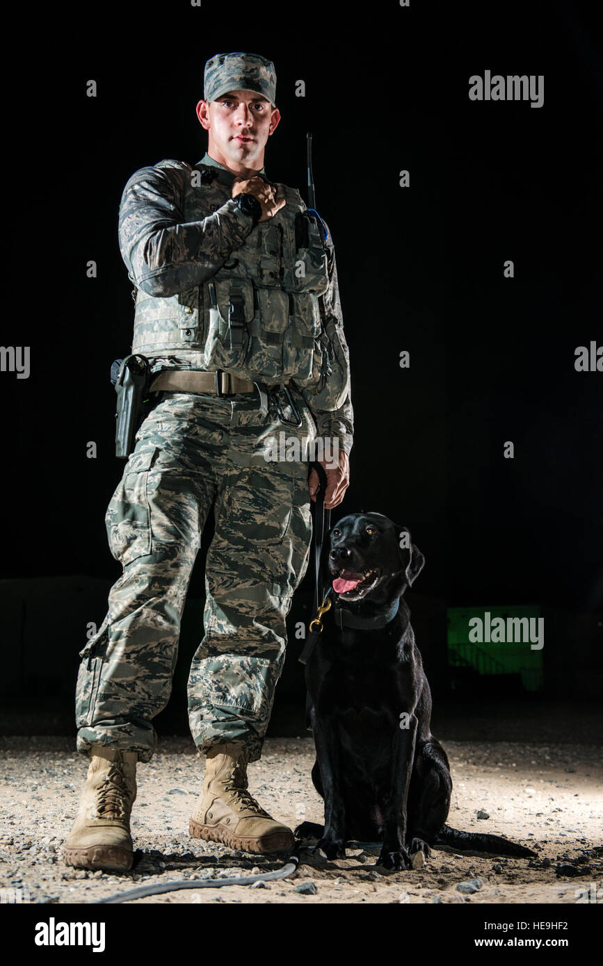 A military working dog handler from the 386th Expeditionary Security ...