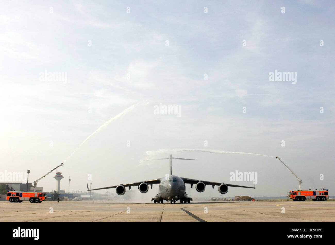 RHEIN-MAIN AIR BASE, Germany -- A C-17 Globemaster III, christened the 'Spirit of Berlin,' taxis for the final flight from this airlift base. The flight ended the ceremonial closing of the base, the Air Force's longtime 'Gateway to Europe.' The Air Force will turn the base over to the Frankfurt Airport Authority in December, 60 years after operations started here.  Master Sgt. John E. Lasky) Stock Photo