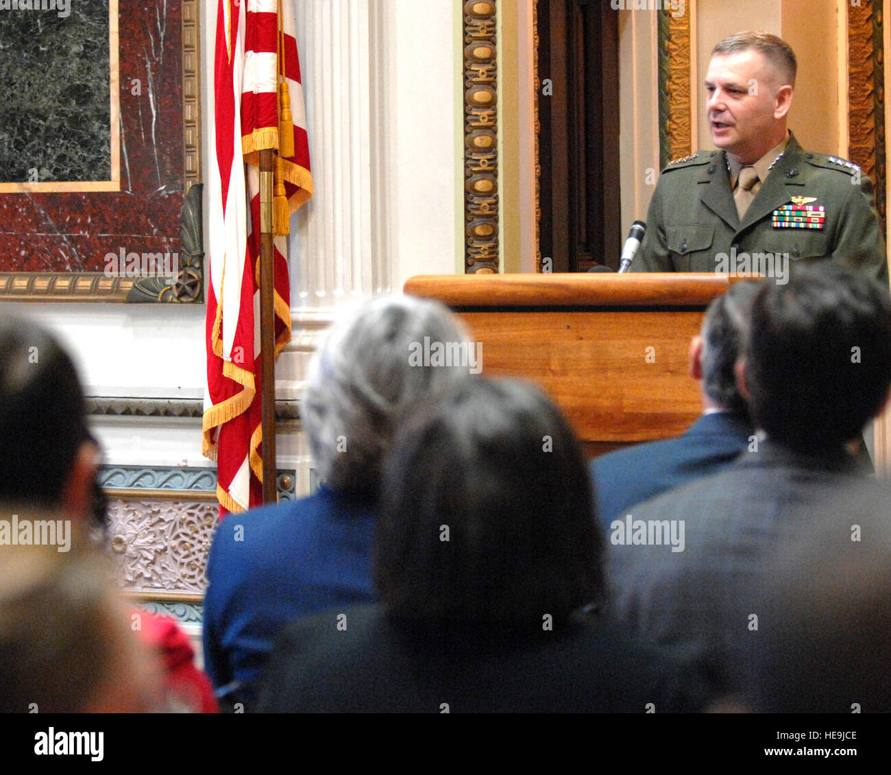 Vice Chairman of the Joint Chiefs of Staff Marine Gen. James Cartwright speaks to the audience at the USA Freedom Corps President's Volunteer Service Awards presentation May 16, 2008, at the Eisenhower Executive Office Building in Washington. Cartwright, President's Council on Service and Civic Participation member Mary Jo Myers, actor Stephen Baldwin and USA Freedom Corps director Henry Lozano presented the awards.  Air Force Tech. Sgt. Adam M. Stump. (Released) Stock Photo