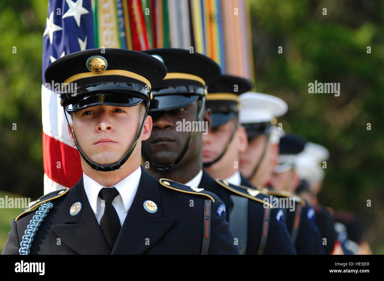 The honor guard detail waits to post the colors for the Walter Reed National Military Medical Center ground breaking ceremony at Bethesda Naval Hospital in Md., Thursday, July 3, 2008. President Bush and Deputy Secretary of Defense Gordon England presided over the event.   Tech. Sgt. Suzanne M. Day () Stock Photo