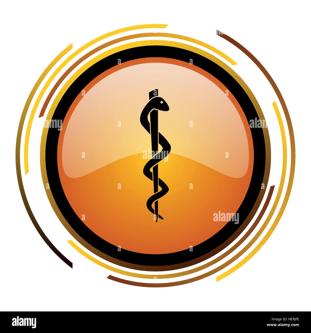 Caduceus vector icon. Modern design round orange button isolated on white background for web and applications in eps10 Stock Vector