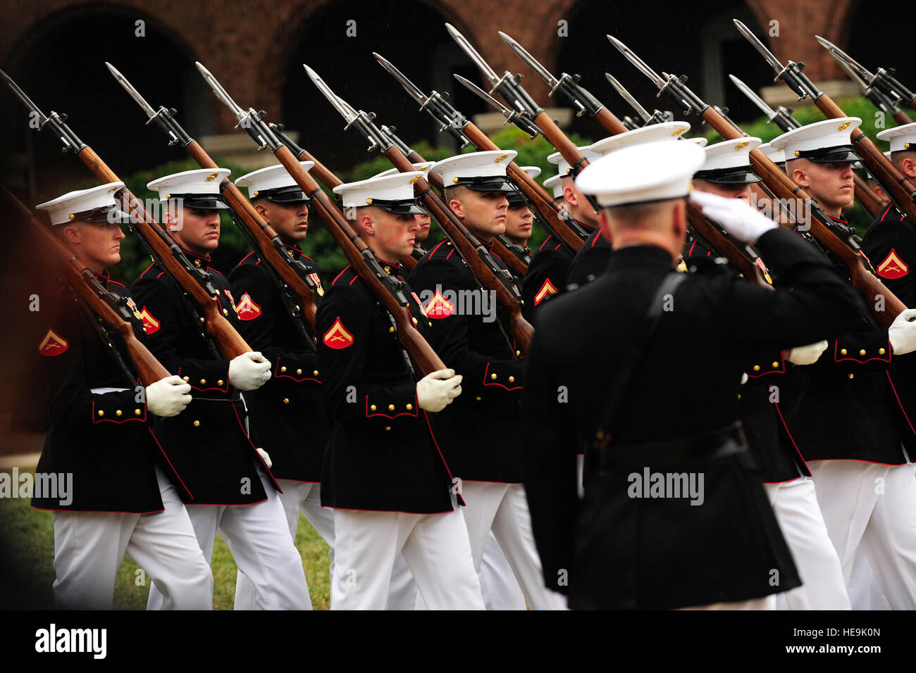 Joint Chiefs of Staff Vice Chairman Gen. James E. Cartwright salutes during a final pass and review at his farewell tribute at the Marine Corps Barracks, Washington, D.C., Aug. 3, 2011.  Tech. Sgt. Jacob N. Bailey, U.S. Air Force Stock Photo