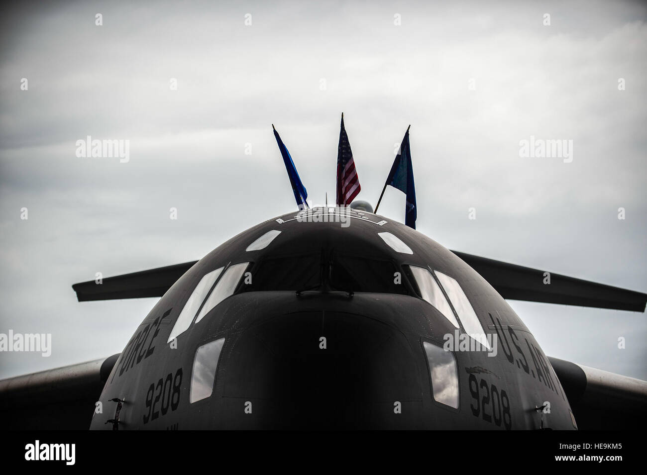 A C-17 Globemaster III is displayed during an inactivation ceremony for the 17th Airlift Squadron, June 25, 2015, at Joint Base Charleston, S.C. As part of the President’s Defense Budget for FY15, one of Charleston’s four active-duty C-17 flying squadron inactivated. The 17th AS was reactivated July 14, 1993 and was the first operational C-17 squadron.  Senior Airman Jared Trimarchi) Stock Photo