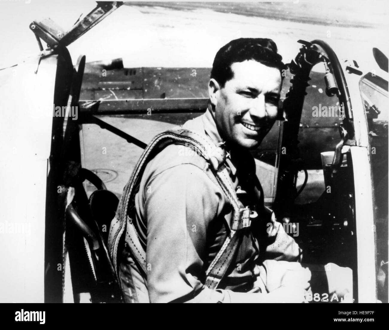 Captain Elwood R. Quesada, assigned to intelligence in the Office of the Chief of Air Corps in October 1940, went on to become commanding general of the 9th Fighter Command where he established advanced Headquarters on the Normandy beachhead on D-Day plus one, and directed his planes in aerial cover and air support for the Allied invasion of the continent. (U.S. Air Force photo) Stock Photo