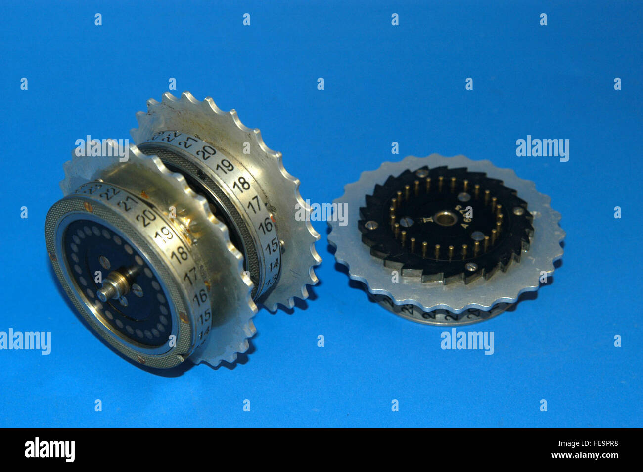 Enigma rotors from the machine on display at the National Museum of the