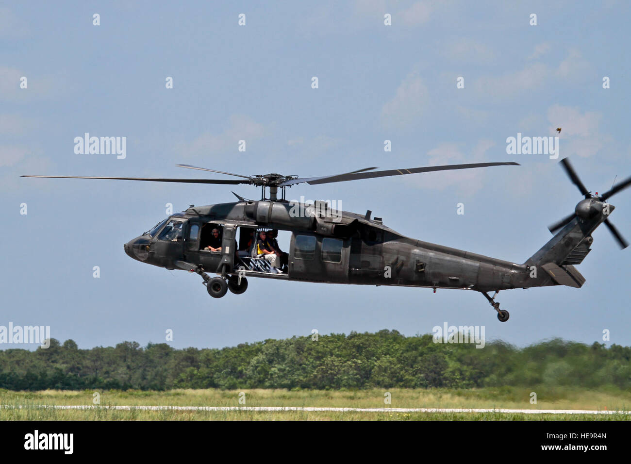 A New Jersey Army National Guard Black Hawk helicopter from the 1-150th Assault Helicopter Battalion lands at Atlantic City International Airport, NJ on May 29.  The helicopter transported civilian employers of New Jersey National Guardsman for a 'Boss Lift,' an event run by the Employer Support of the Guard and Reserve (ESGR).  The civilian employers got to spend the day touring facilities and meeting Soldiers and Airmen.  U.S. /Tech. Sgt. Matt Hecht Stock Photo