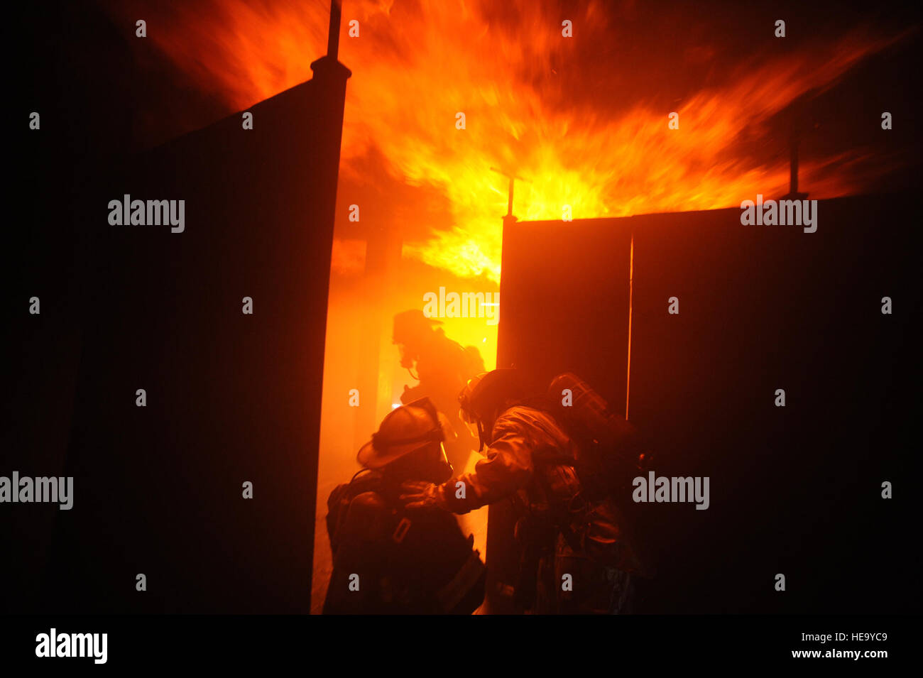 Members of the 106th Rescue Wing's fire department train on various firesuppression systems at