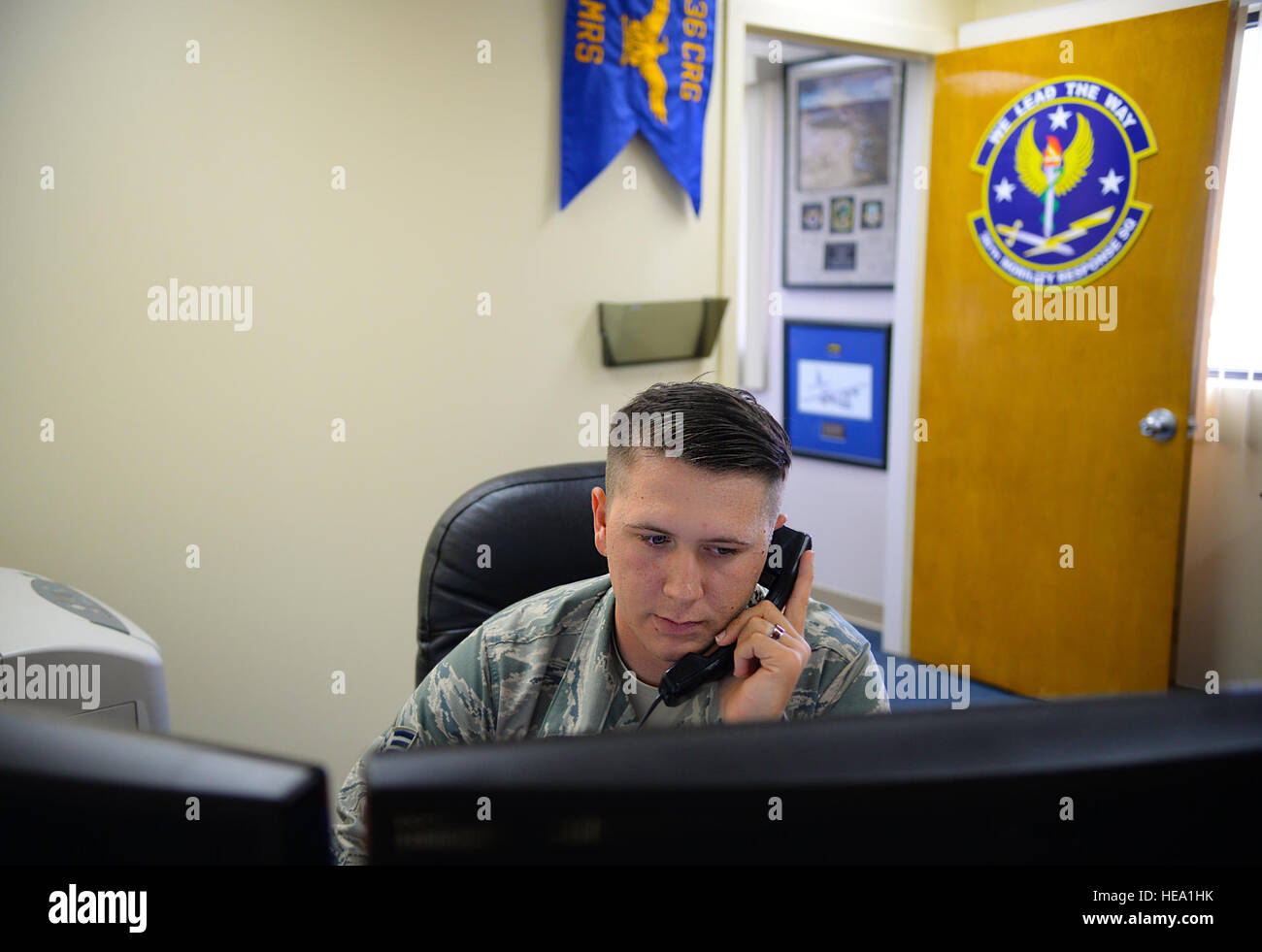 Air Force personnel at the 36th Mobility Response Squadron conduct a ...