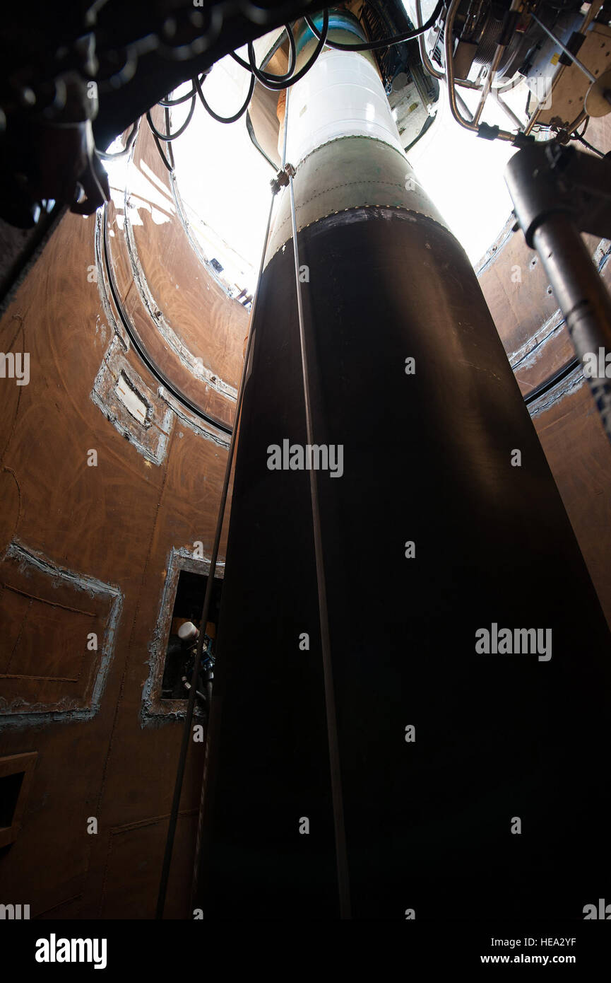 Emplaced A Minuteman III missile booster is being emplaced at Launch Facility-04 ...