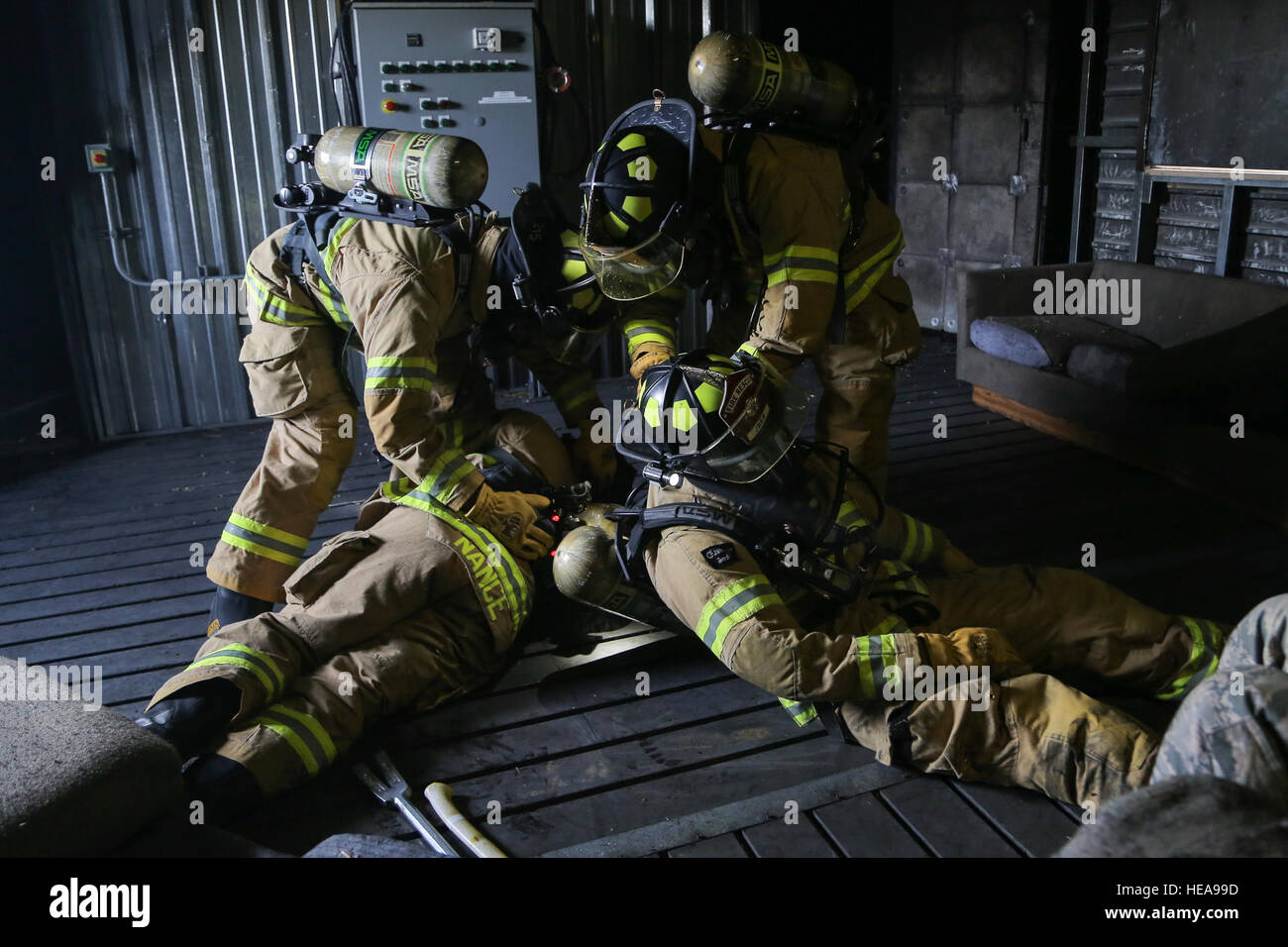 U.S. Air Force fire protection specialists assigned to the 673rd Civil