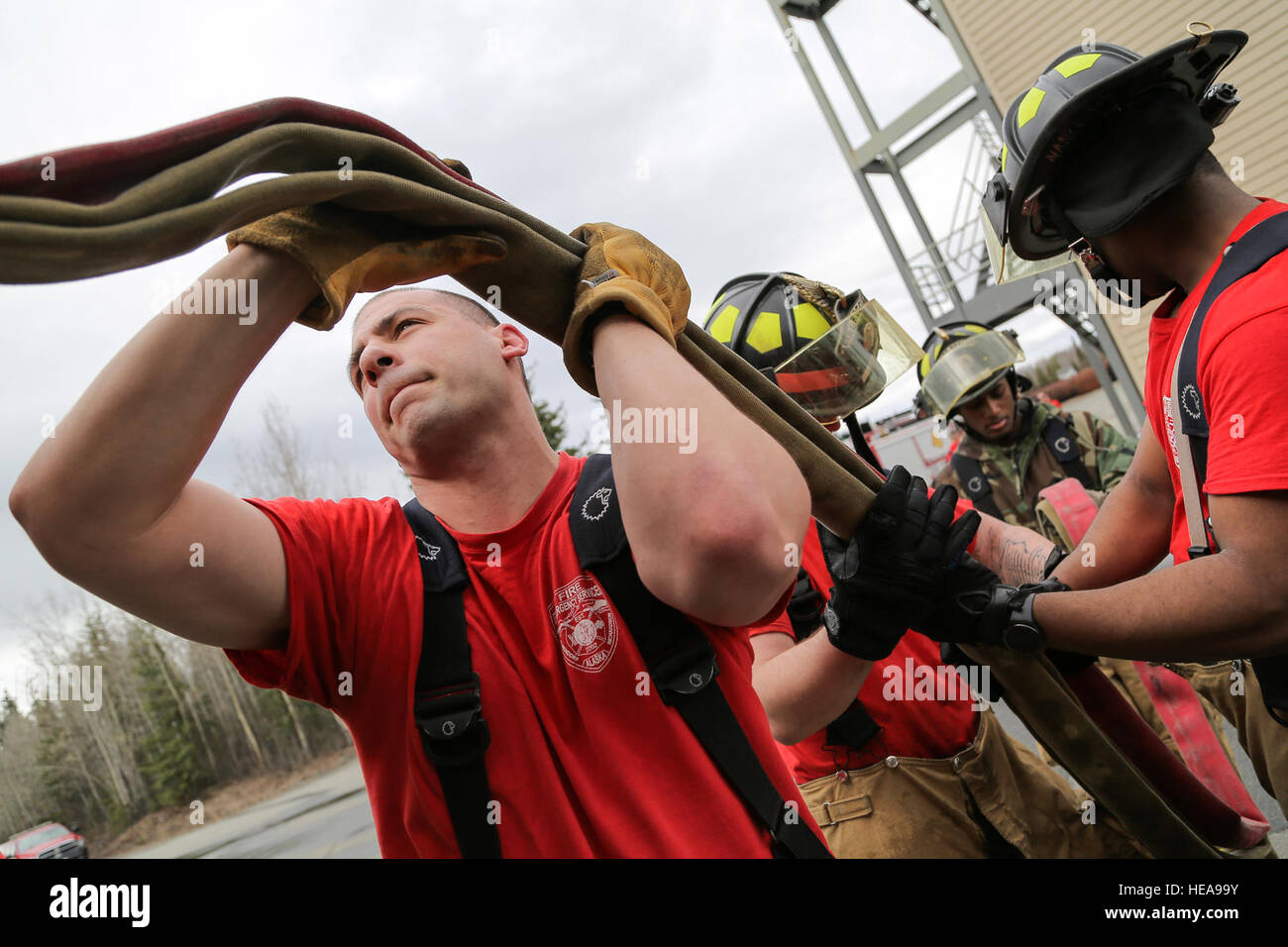 U.S. Air Force fire protection specialists assigned to the 673rd Civil