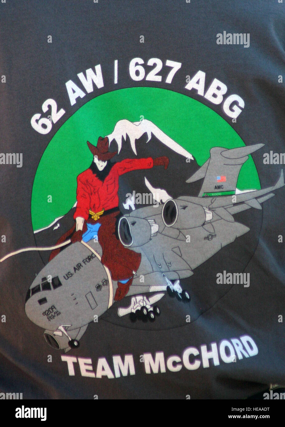 A T-shirt displays the Air Mobility Rodeo 2011 team logo for McChord ...