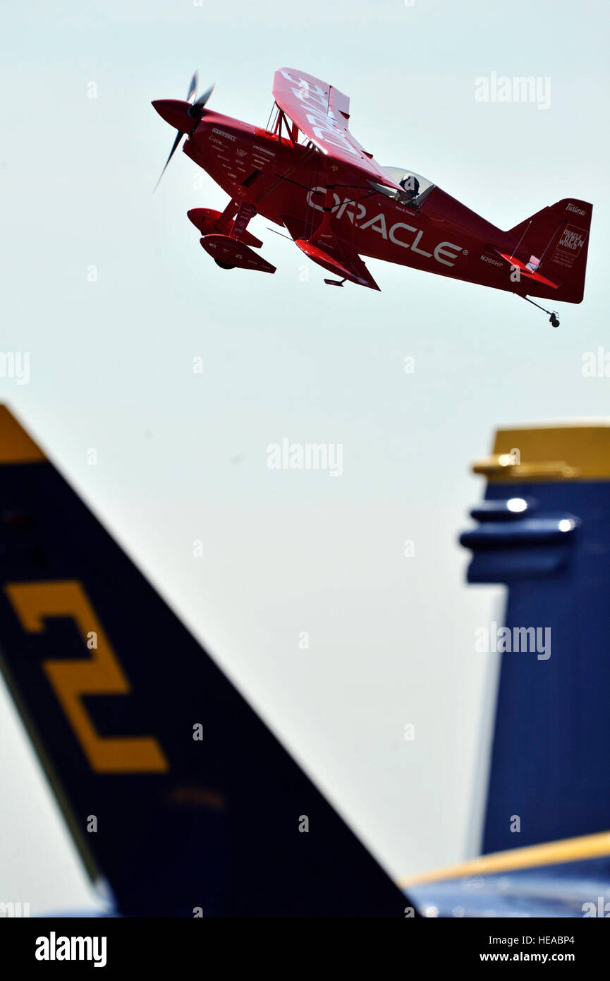 Sean D. Tucker from team Oracle performs aerial acrobatics in his