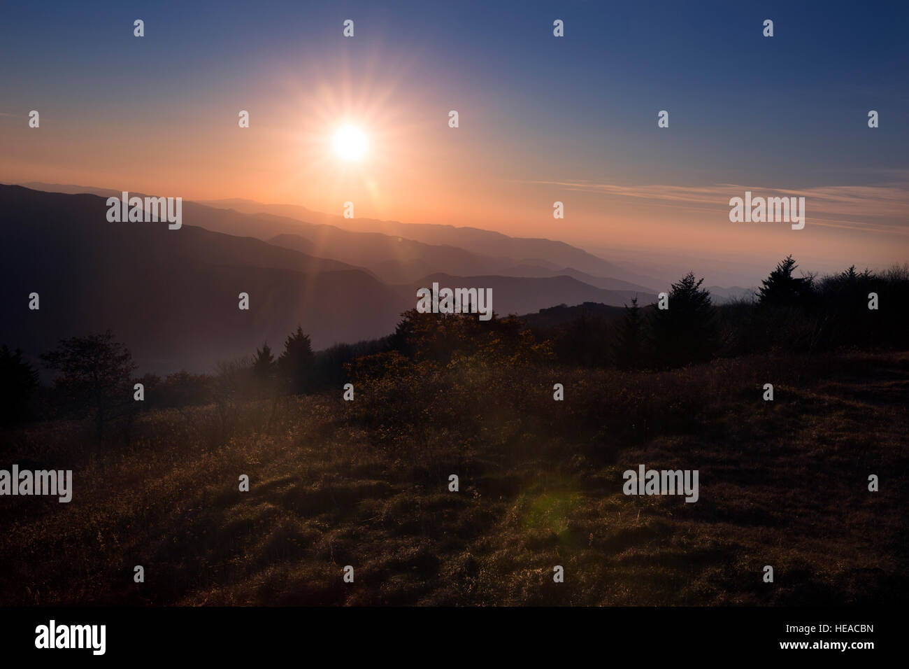Sunset over Blue Ridge Mountains in Virginia Stock Photo