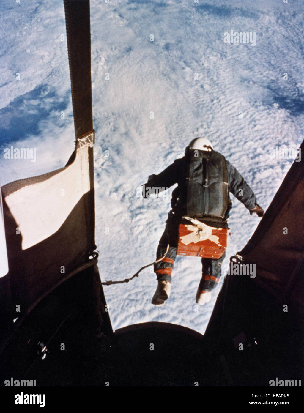 A U.S. Air Force test parachutist performed a high-altitude jump from ...