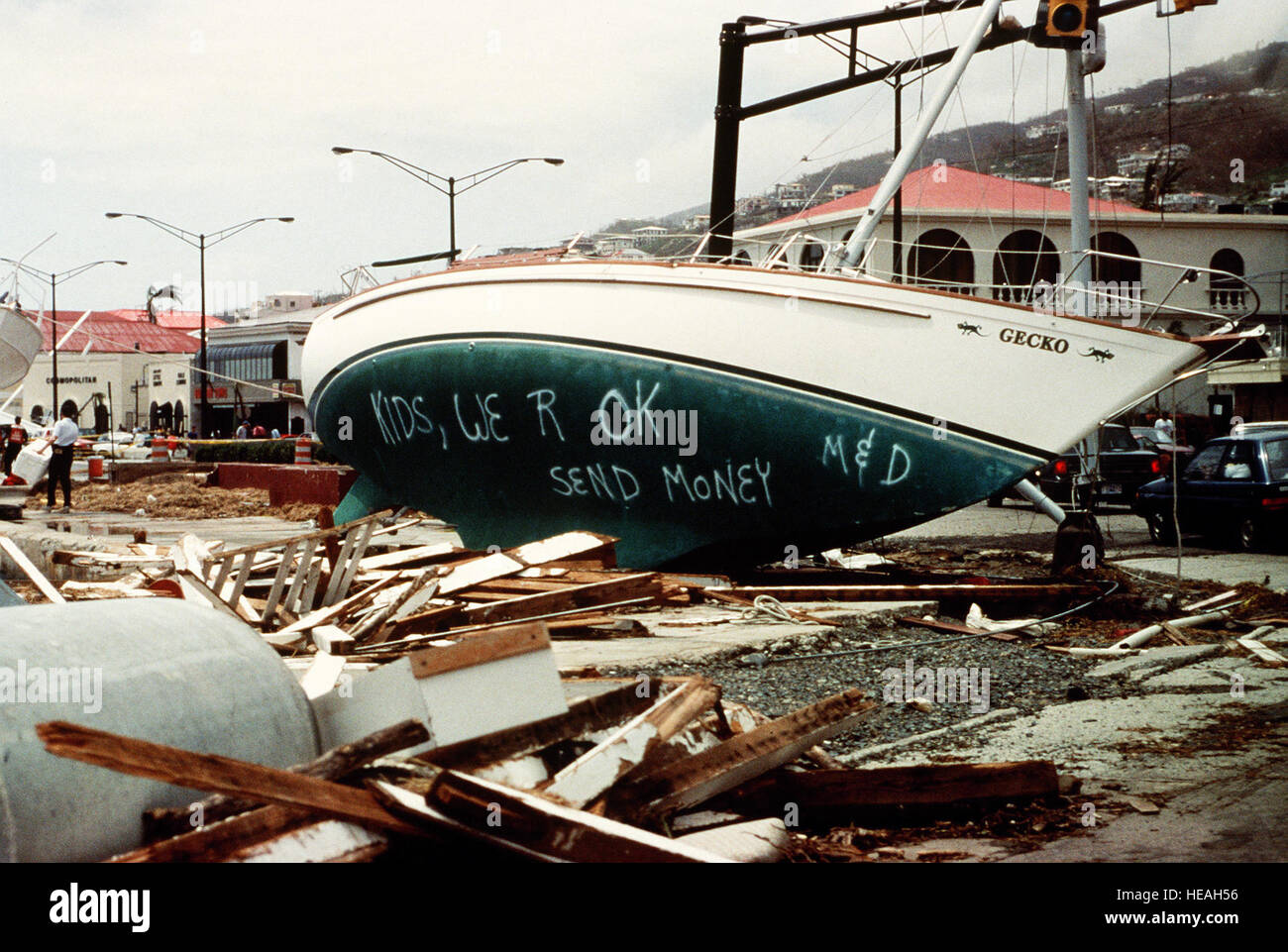 The bottom of a beached sailboat a bulletin board with a