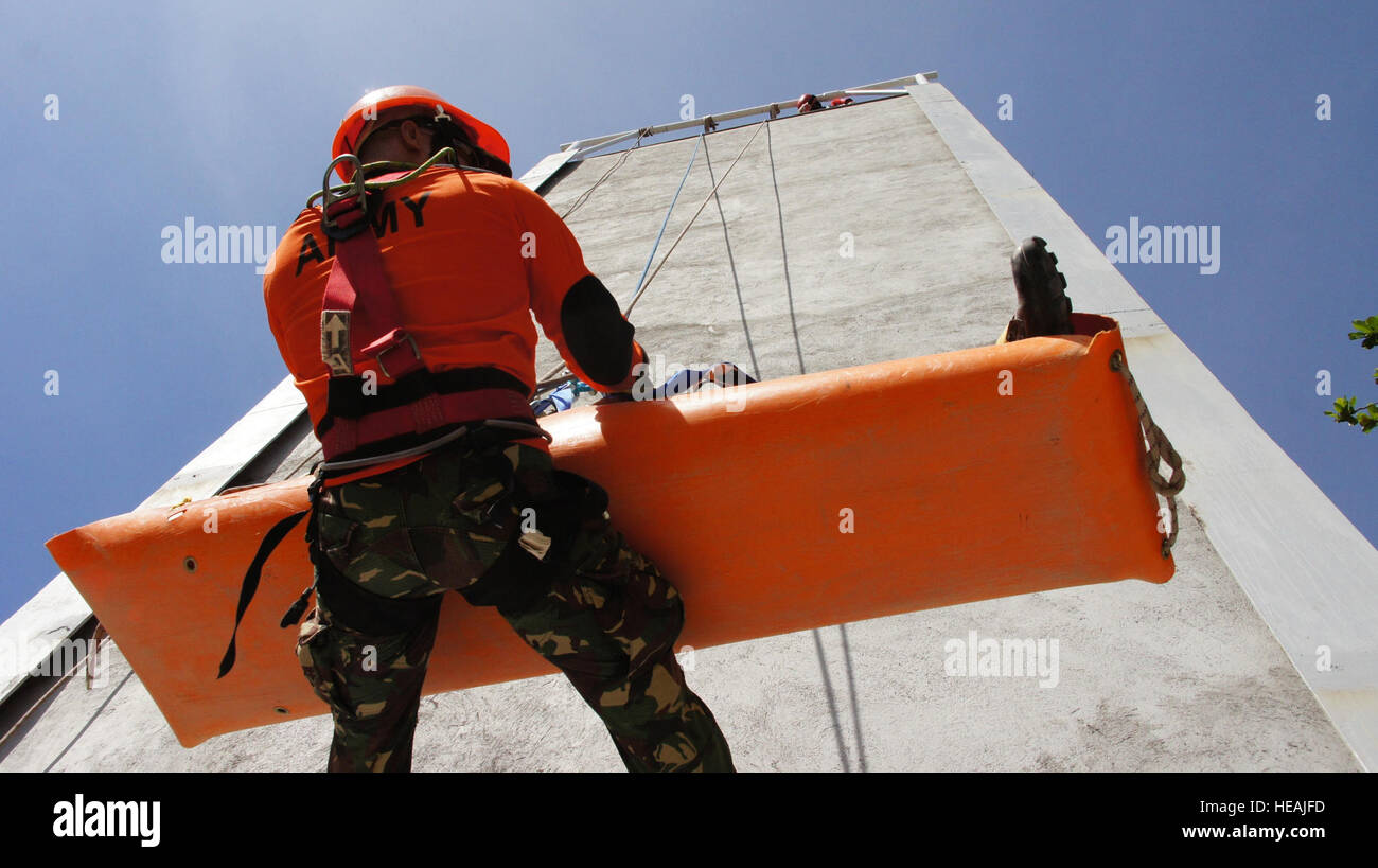 Philippine Rescuer Model A Member of the Philippine Military ‘s 7th ID rescue squad performs a ...