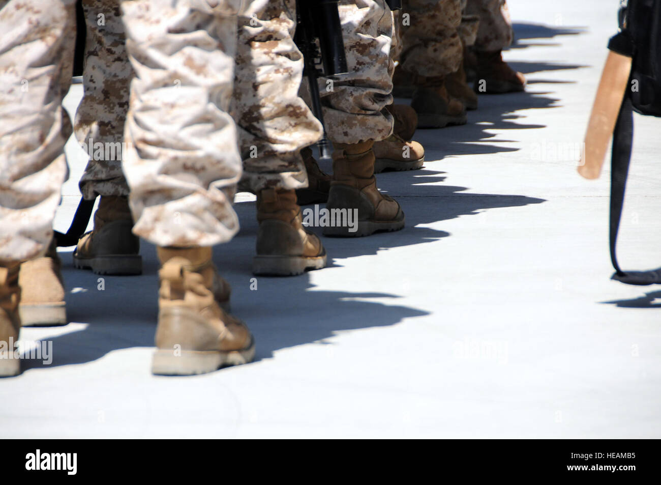 KABUL - More than 108 Marines from 2nd Battalion, 5th Marines, out of Camp Pendleton, Calif., line up at Kabul International Airport March 31, beginning their 90-day deployment to Afghanistan in support of police development.  Staff Sgt. Sarah Brown/) Stock Photo
