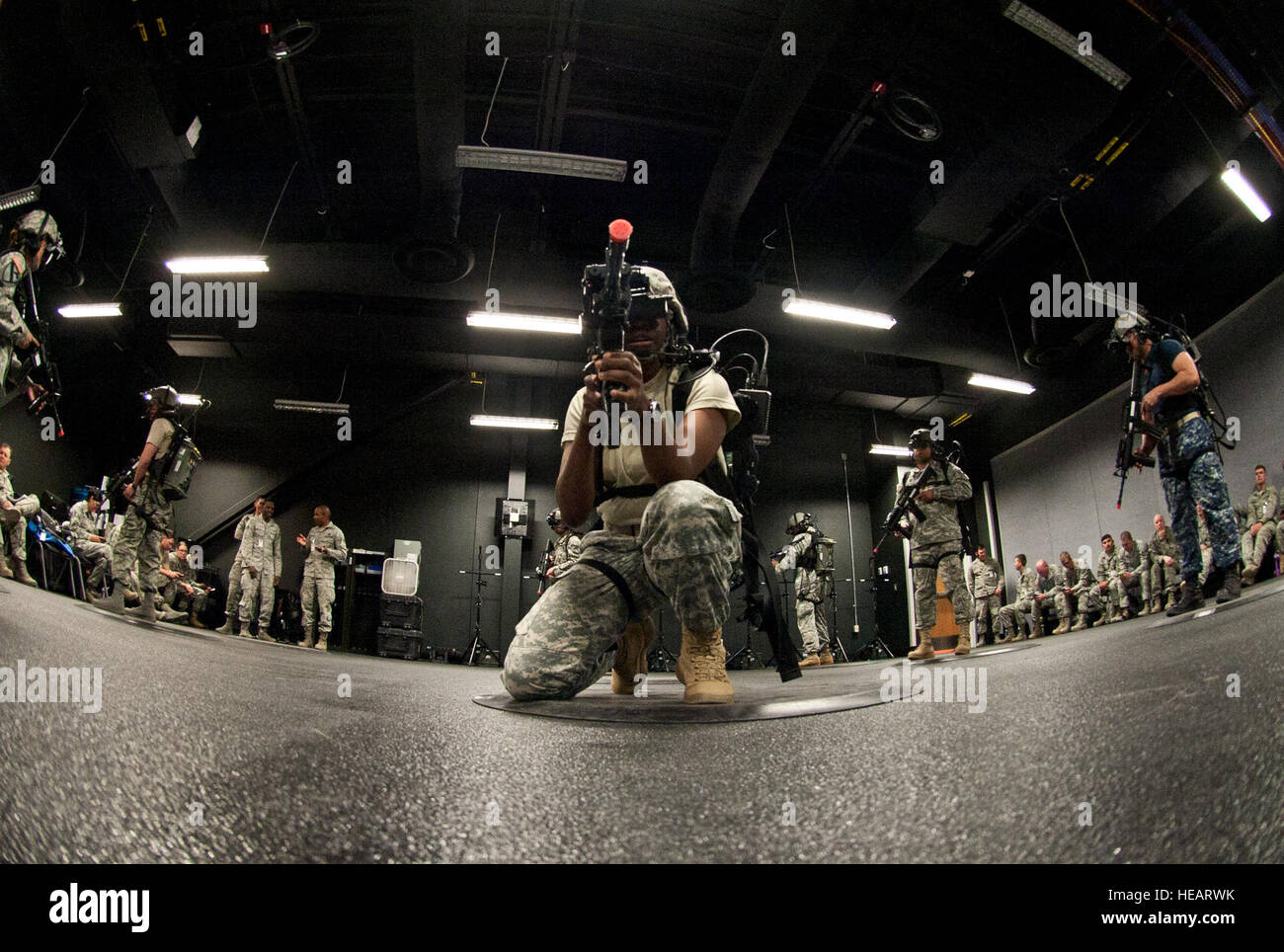 A U.S. Army officer trains on the Dismounted Soldier Training System ...