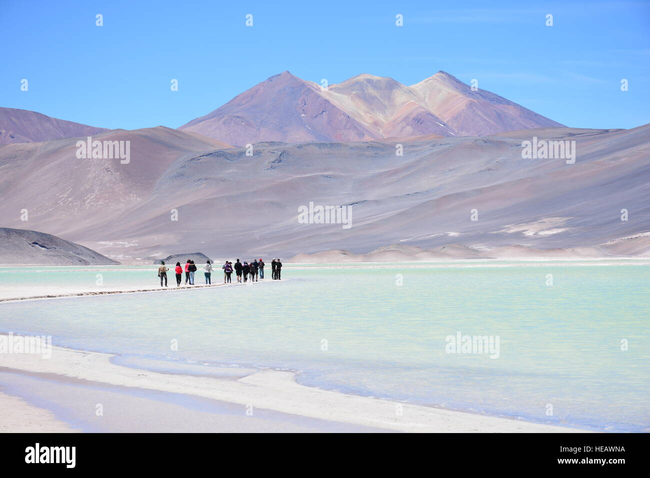 Landscape of mountain and lake in Atacama desert Chile Stock Photo