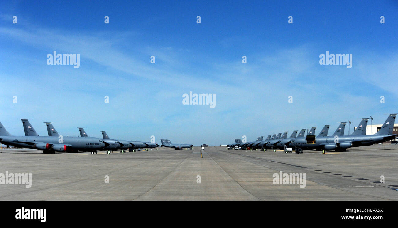 An ensemble of KC-135 Stratotankers rests on McConnell Air Force Base ...