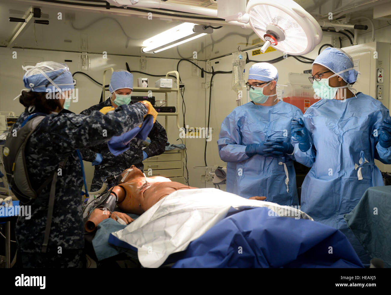 U.S. Navy Reserve medical members perform a mock surgery during Patriot