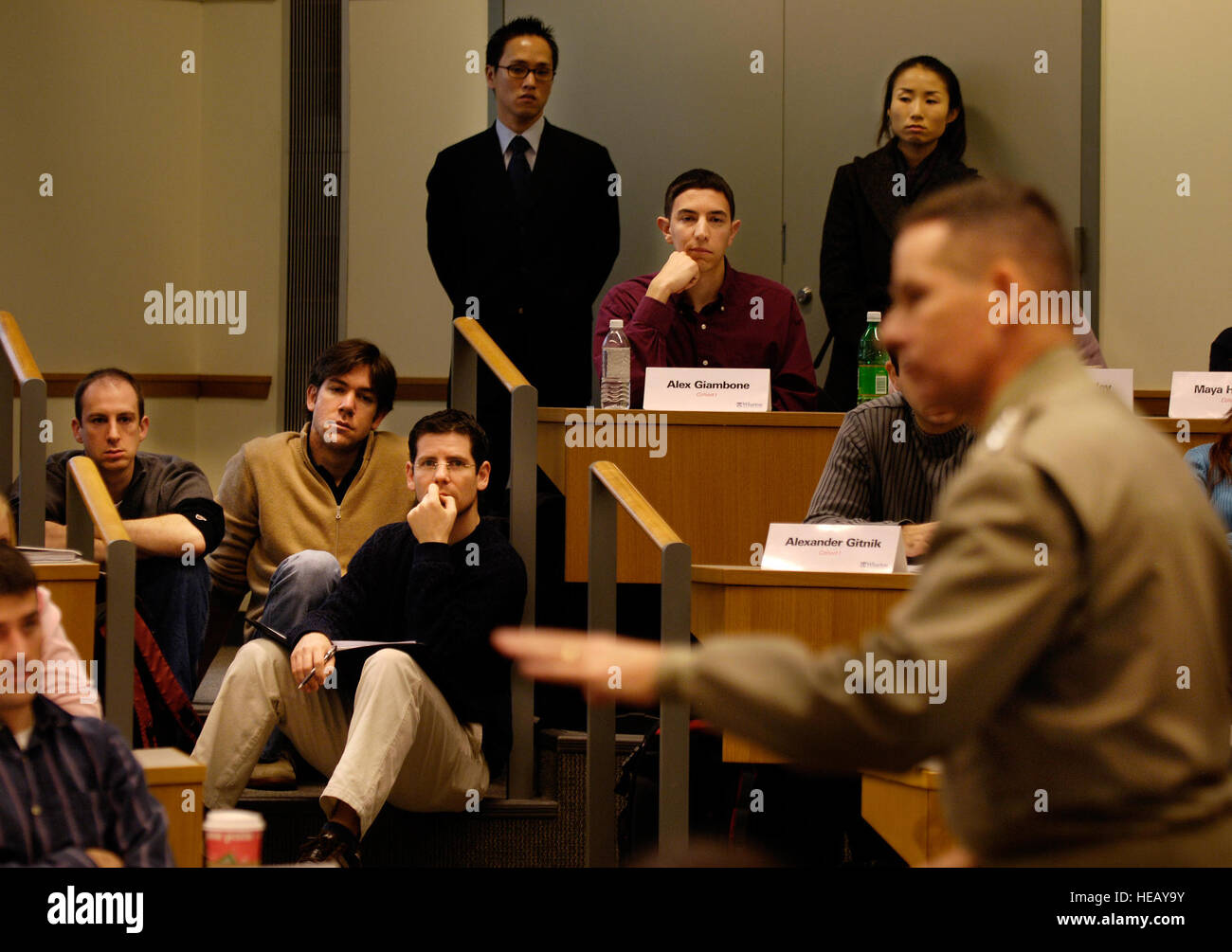 General Peter Pace, chairman of the Joint Chiefs of Staff, speaks with Wharton MBA business students during a lecture at the University of Pennsylvania campus, PA, Nov. 28, 2006.  Dept. of Defense image by Staff Sgt. D. Myles Cullen (released) Stock Photo