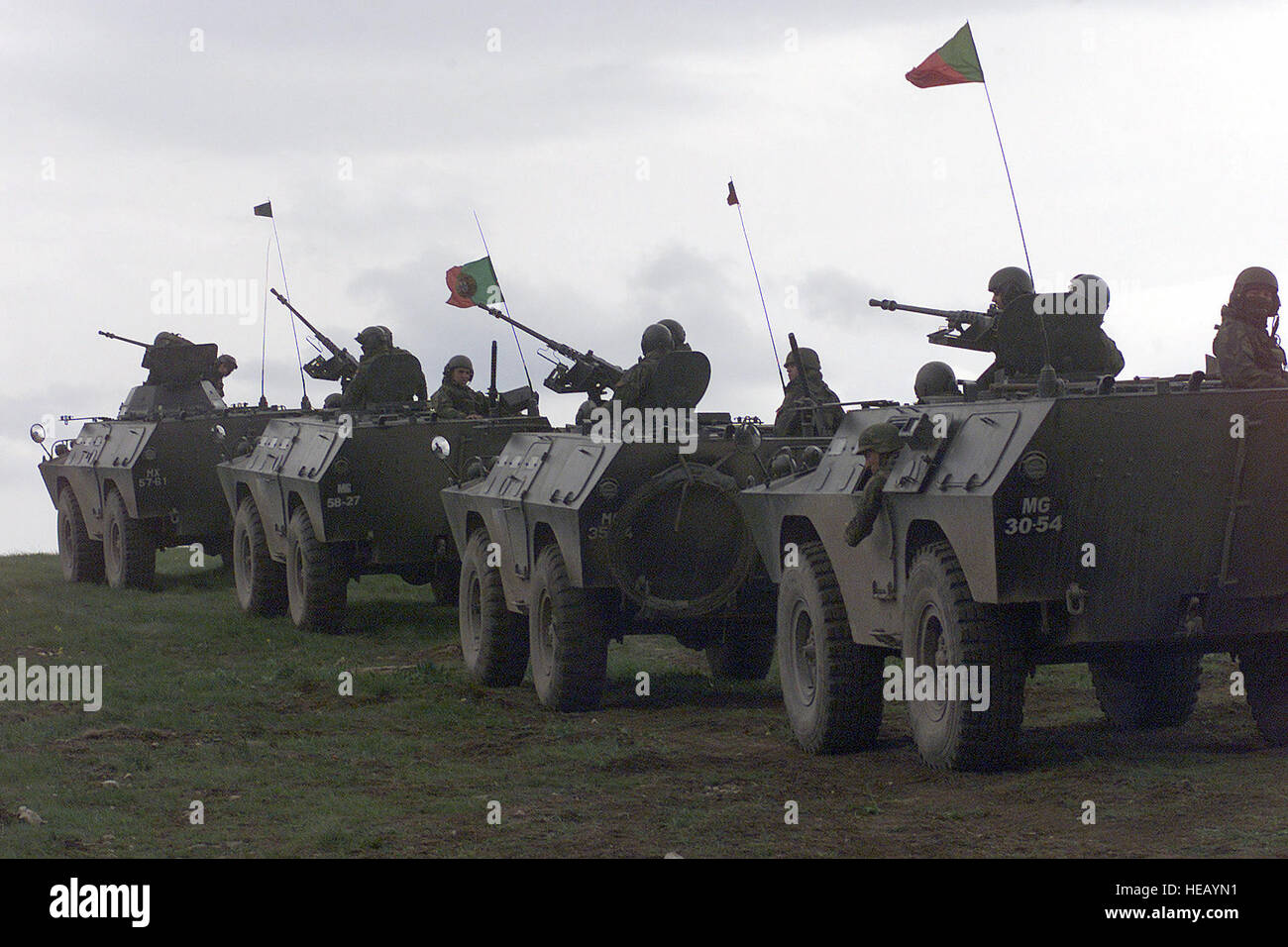 A convoy of Portuguese Army Chaimite V-200 Armored Personnel Carriers prepares to move out at the Glamoc live-fire range, while participating in Exercise LIBERIAN RESOLVE, at Camp Butmir, Bosnia and Herzegovina. Stock Photo