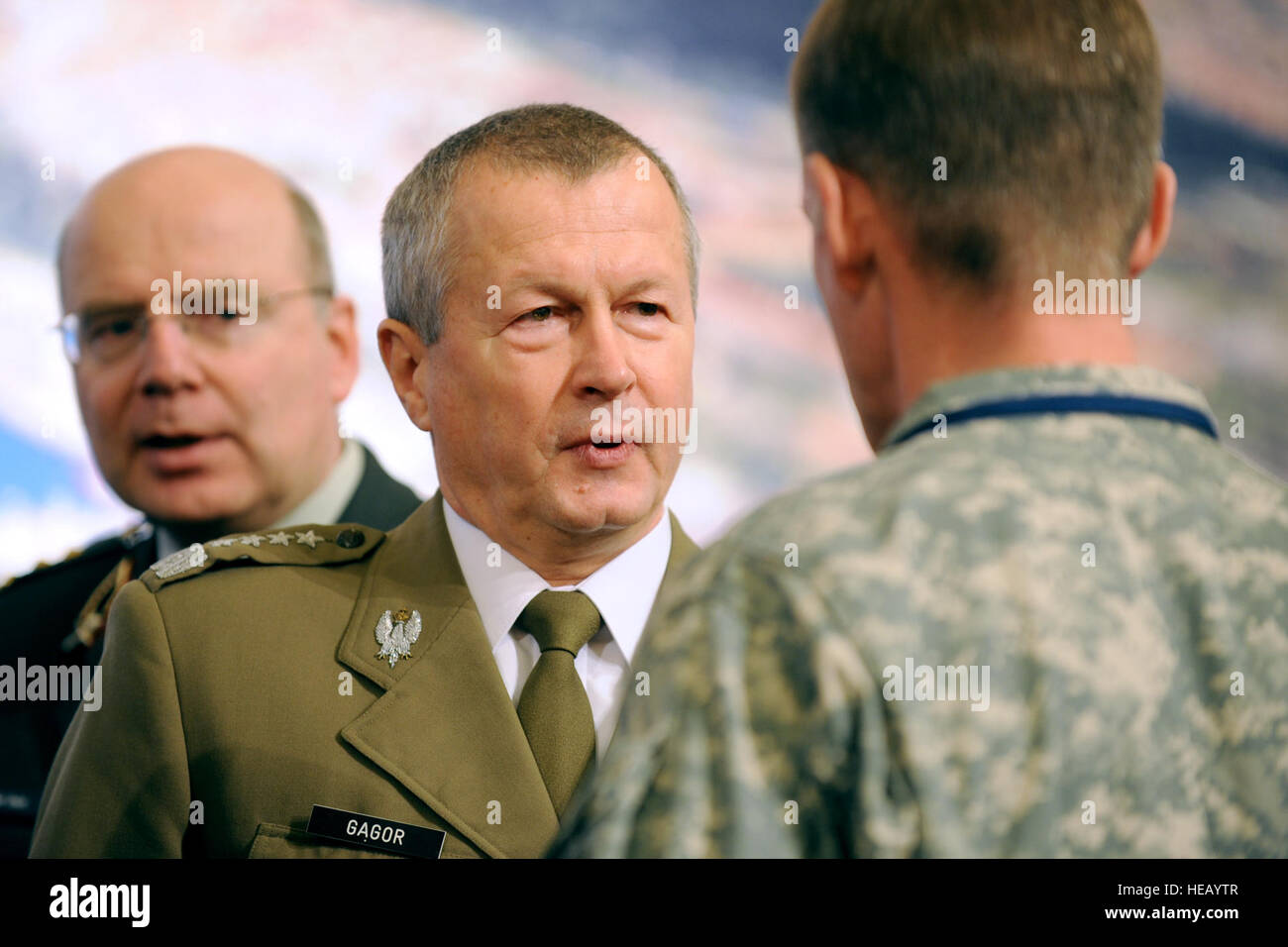 Chief of General Staff of the Polish Armed Forces Gen. Franciszek Gagor speaks with U.S. Army Gen. Stanley McChrystal, commander of the International Security Assistance Force (ISAF) and commander of U.S. Forces in Afghanistan, during the NATO Defense Ministerial in Istanbul, Turkey, Feb. 5, 2010.  Cherie Cullen Stock Photo