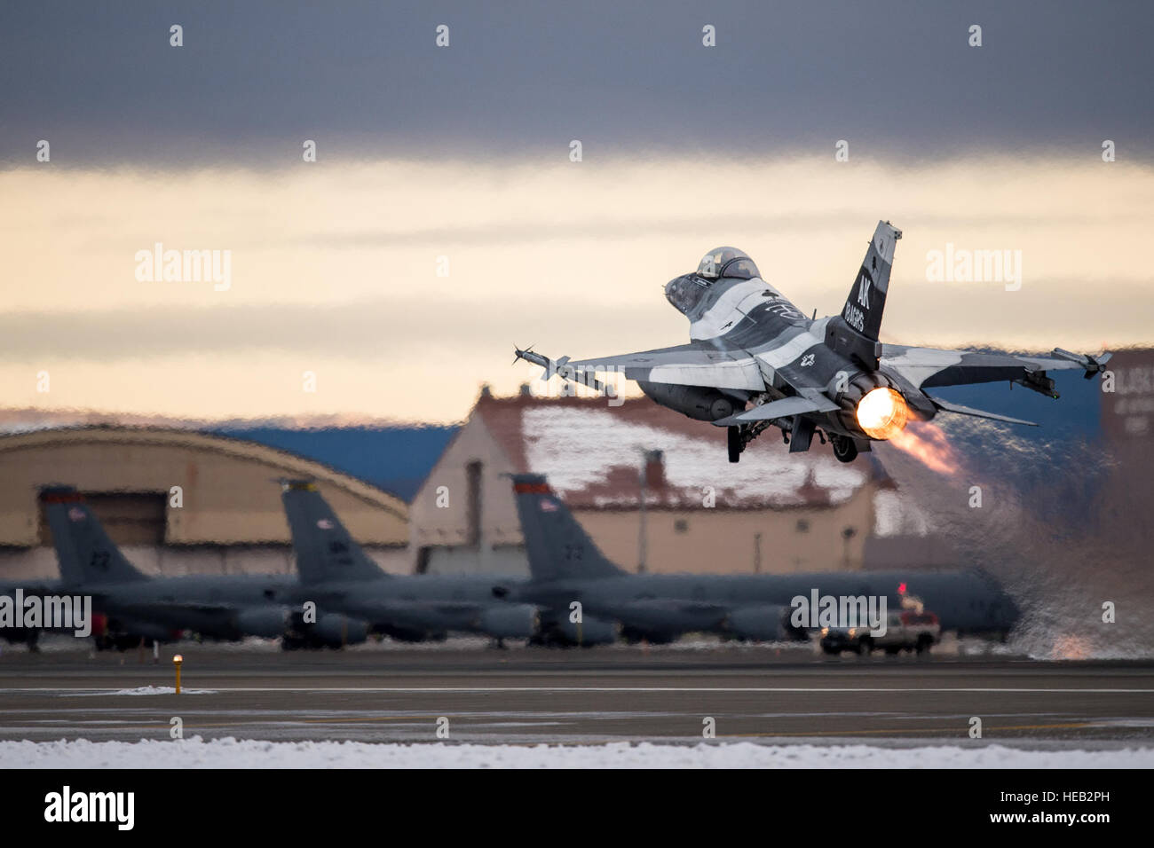 An F16 Fighting Falcon takes off Oct. 15, 2014, at Eielson Air Force