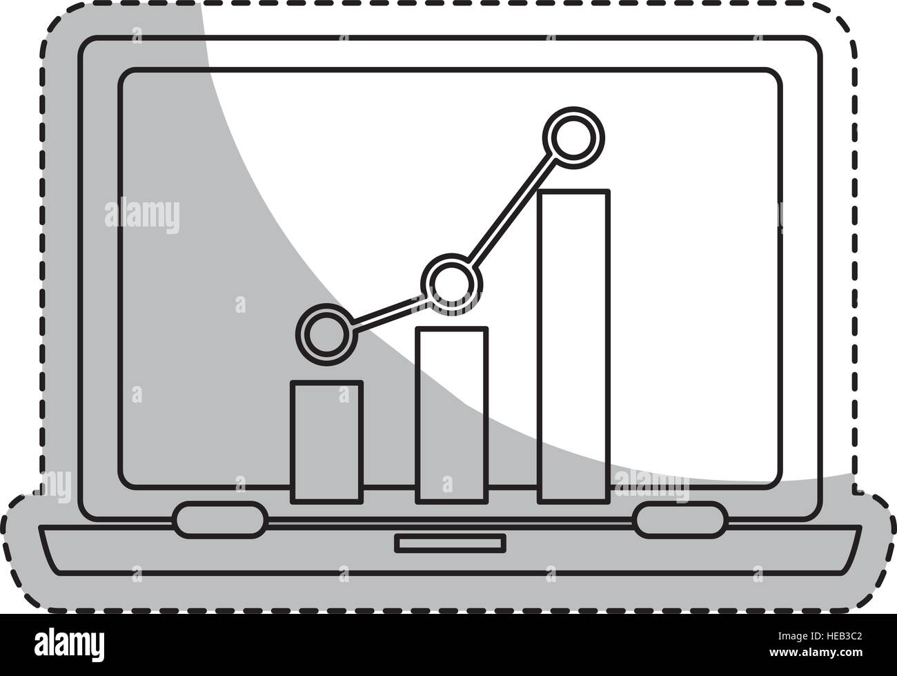 laptop computer device and graphic chart icon on screen over white ...