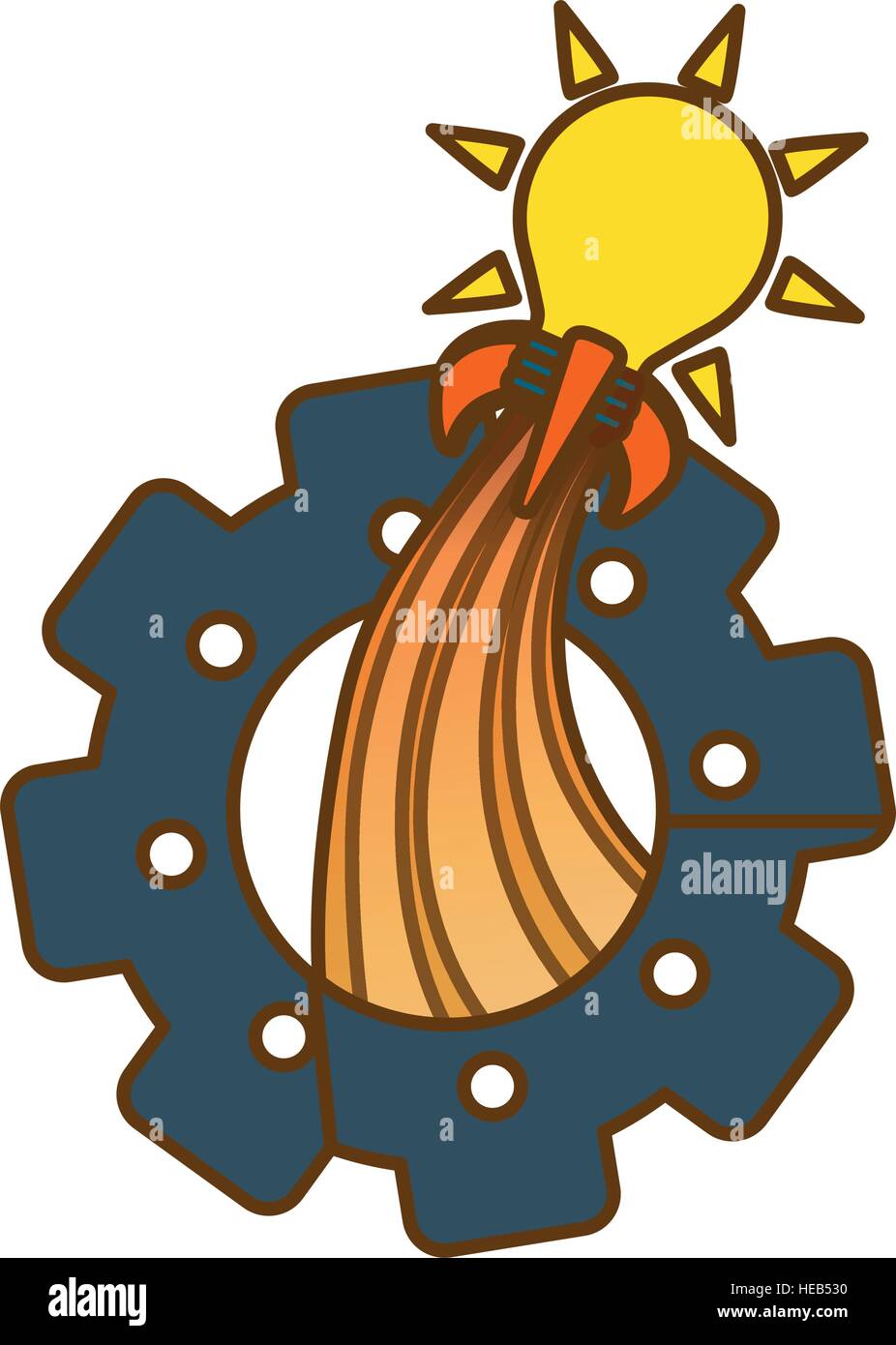 gear with bulb light launching icon over white background. start-up ...