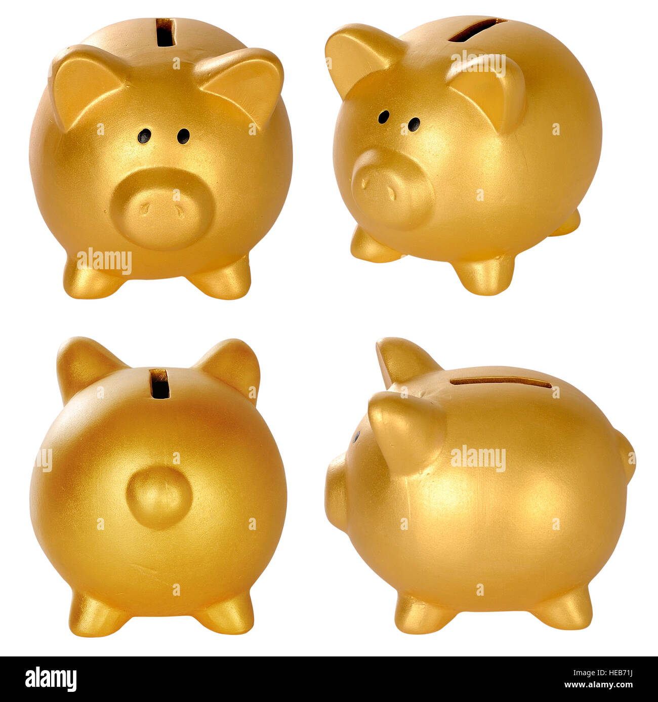 Set of golden piggy bank isolated over white background Stock Photo - Alamy