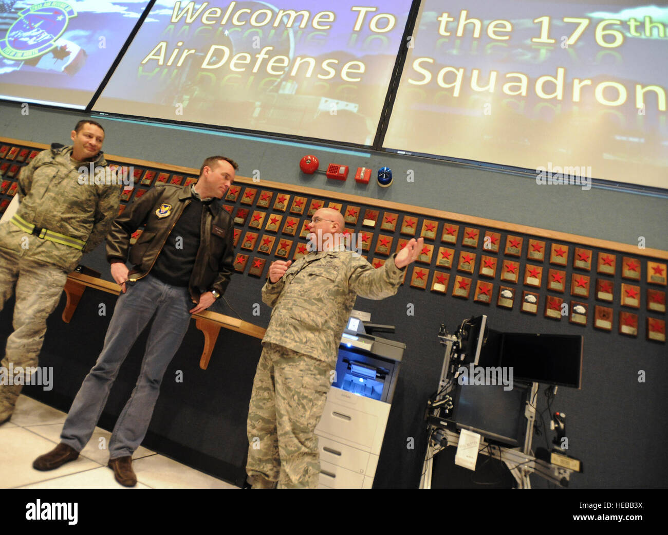 Intercept Controller Airmen from the 176th Air Defense Squadron brief the Acting Secretary ...